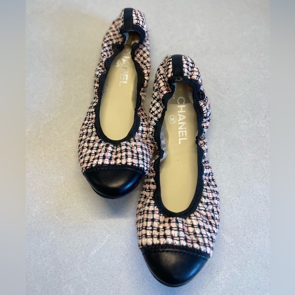 CHANEL Tweed Ballet Flats Size 39 Like New